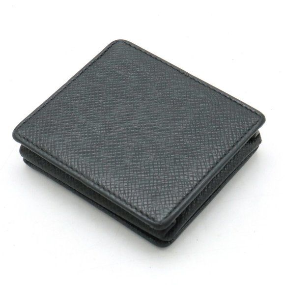 LOUIS VUITTON Taiga Porto Monnaie Boite Coin Case Leather Calf Ardoise Black ... - Picture 3 of 8